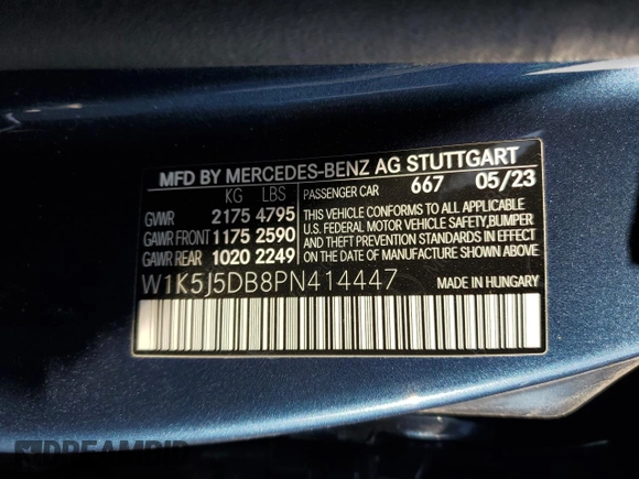 2023 Mercedes-Benz CLA 45 AMG with VIN W1K5J5DB8PN414447, listed as a Copart auction lot 49317765 with 13,617 mi miles and Salvage Title. Bid and sale history available at DreamBid. Image 12.
