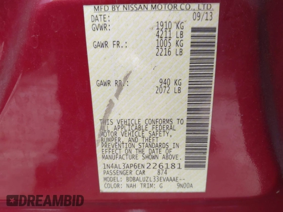 2014 Nissan Altima 2.5 S with VIN 1N4AL3AP6EN226181, listed as a IAAI auction lot 42114644 with 115,567 mi miles. Bid and sale history available at carsss.com. Image 9.