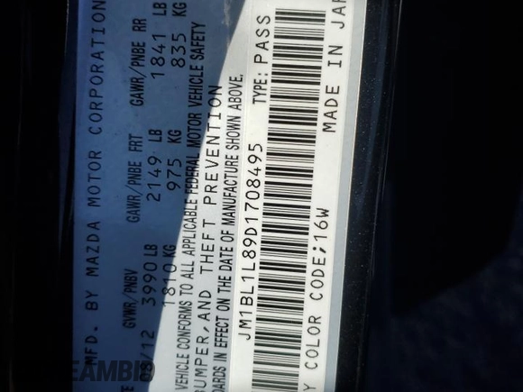 2013 Mazda 3 i Touring with VIN JM1BL1L89D1708495, listed as a Copart auction lot 50705075 with 68,414 mi miles and Salvage Title. Bid and sale history available at DreamBid. Image 14.