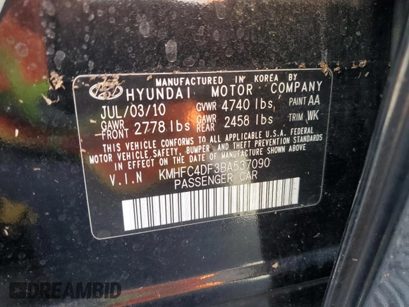 2011 Hyundai Azera Limited z VIN KMHFC4DF3BA537090, wystawiony jako Copart lot #74337554 z przebiegiem Nie podano mil oraz Szkoda całkowita • Salvage title. Historia ofert i sprzedaży dostępna na DreamBid. Obrazek 13.