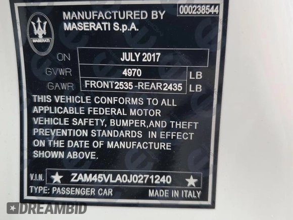 2018 Maserati GranTurismo Sport с VIN ZAM45VLA0J0271240, выставлен на аукционе Copart как лот 88997525 с пробегом 22 449 миль миль и Списание • Salvage title. История ставок и продаж доступна на DreamBid. Изображение 13.