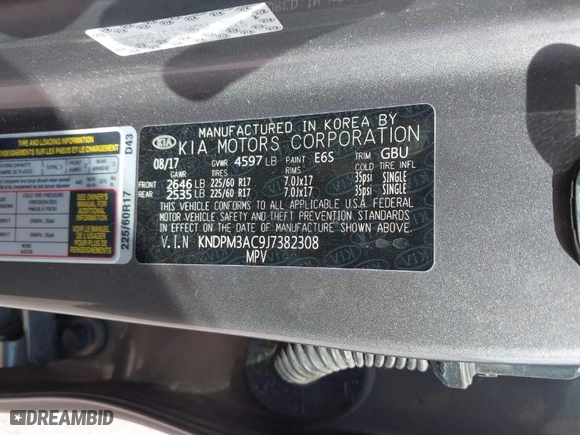 2018 Kia Sportage LX with VIN KNDPM3AC9J7382308, listed as a IAAI auction lot 40671072 with 107,266 mi miles. Bid and sale history available at carsss.com. Image 9.