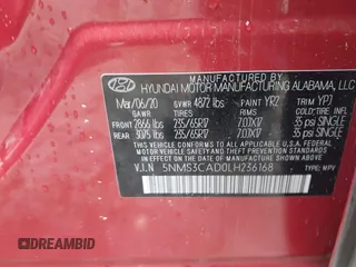 2020 Hyundai Santa Fe SEL with VIN 5NMS3CAD0LH236168, listed as a IAAI auction lot 41955594 with 55,166 mi miles. Bid and sale history available at carsss.com. Image 9.