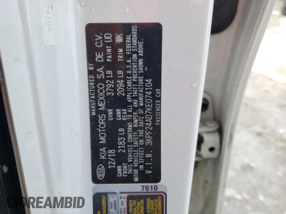 2019 Kia Forte LXS with VIN 3KPF24AD7KE074104, listed as a Copart auction lot 46085405 with 119,693 mi miles and Salvage Title. Bid and sale history available at DreamBid. Image 13.