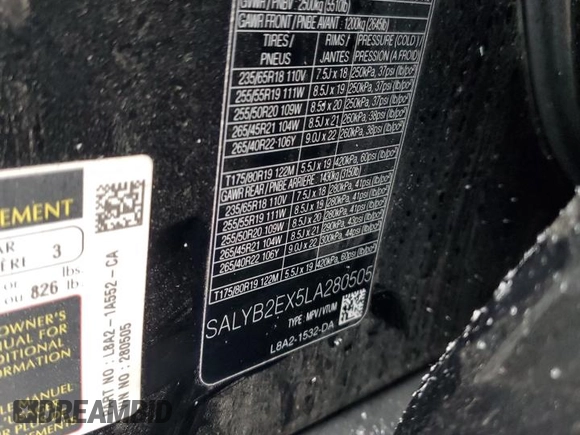 2020 Land Rover Range Rover Velar S z VIN SALYB2EX5LA280505, wystawiony jako Copart lot #42629645 z przebiegiem 64 356 mil mil oraz Szkoda całkowita • Salvage title. Historia ofert i sprzedaży dostępna na DreamBid. Obrazek 14.