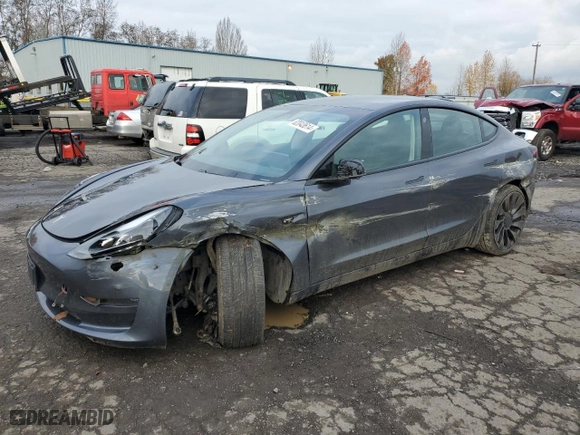 2021 Tesla Model 3 Performance with VIN 5YJ3E1EC1MF062621, listed as a Copart auction lot 82043614 with 0 mi miles and Salvage Title. Bid and sale history available at carsss.com. Image 1.