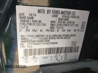 2016 Ford F-250 XL with VIN 1FT7W2AT9GEC72030, listed as a IAAI auction lot 42058392 with Not provided miles and . Bid and sale history available at DreamBid. Image 9.