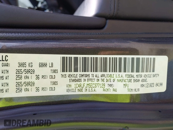 2014 Jeep Grand Cherokee Summit with VIN 1C4RJFJM5EC377129, listed as a IAAI auction lot 41763932 with 187,561 mi miles and . Bid and sale history available at DreamBid. Image 9.