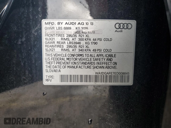 2014 Audi Q7 3.0T S line Prestige with VIN WA1DGAFE7ED008645, listed as a Copart auction lot 48963605 with 32,602 mi miles and Salvage Title. Bid and sale history available at carsss.com. Image 13.
