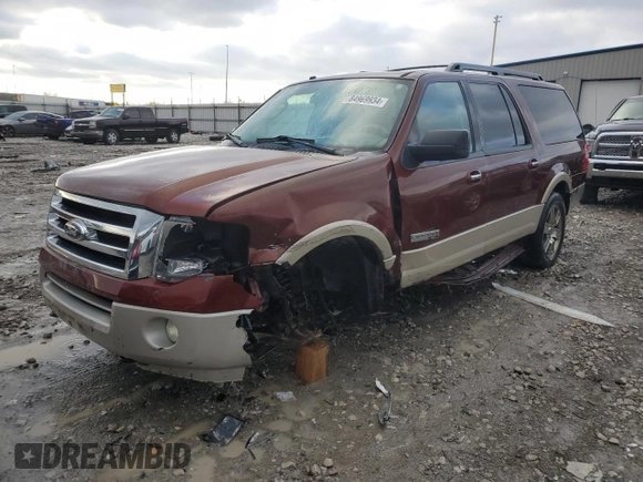 2007 Ford Expedition Max Eddie Bauer with VIN 1FMFK18587LA08345, listed as a Copart auction lot 84969934 with 185,177 mi miles and Salvage Title. Bid and sale history available at DreamBid. Image 1.