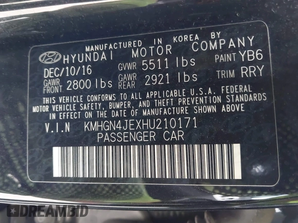 2017 Genesis G80 3.8L with VIN KMHGN4JEXHU210171, listed as a IAAI auction lot 42286383 with 94,240 mi miles and . Bid and sale history available at DreamBid. Image 9.