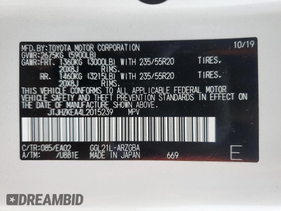 2020 Lexus RX 350L with VIN JTJHZKEA4L2015239, listed as a Copart auction lot 87478044 with 67,006 mi miles and Salvage title. Bid and sale history available at DreamBid. Image 16.