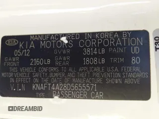 2013 Kia Forte LX with VIN KNAFT4A28D5655571, listed as a IAAI auction lot 41289764 with 188,977 mi miles. Bid and sale history available at carsss.com. Image 9.