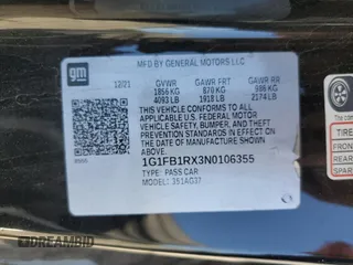 2022 Chevrolet Camaro 1LT with VIN 1G1FB1RX3N0106355, listed as a Copart auction lot 57302365 with 37,733 mi miles and Salvage title. Bid and sale history available at DreamBid. Image 12.