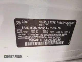 2016 BMW 3 Series 320i with VIN WBA8E1G53GNT35386, listed as a IAAI auction lot 41549924 with 91,399 mi miles and . Bid and sale history available at carsss.com. Image 9.