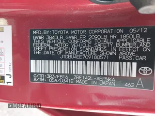 2012 Toyota Corolla L with VIN JTDBU4EE7C9180571, listed as a IAAI auction lot 41395893 with 136,195 mi miles and . Bid and sale history available at DreamBid. Image 9.