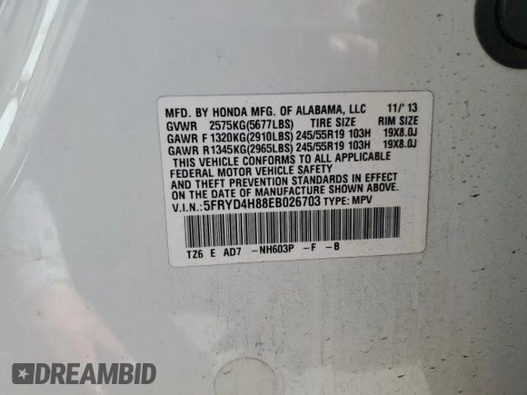 2014 Acura MDX Advance with VIN 5FRYD4H88EB026703, listed as a Copart auction lot 56964525 with 75,734 mi miles and Salvage title. Bid and sale history available at DreamBid. Image 12.