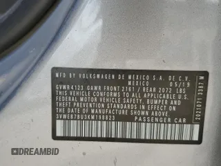 2019 Volkswagen Jetta SEL z VIN 3VWEB7BU3KM198823, wystawiony jako Copart lot #55928385 z przebiegiem Nie podano mil oraz Szkoda całkowita • Salvage title. Historia ofert i sprzedaży dostępna na DreamBid. Obrazek 12.