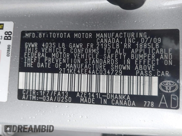 2010 Toyota Matrix S с VIN 2T1KE4EE4AC034729, выставлен на аукционе IAAI как лот 42466214 с пробегом 179 861 миль миль и . История ставок и продаж доступна на DreamBid. Изображение 9.