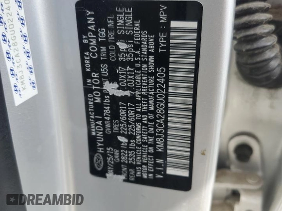 2016 Hyundai Tucson Eco with VIN KM8J3CA28GU022405, listed as a Copart auction lot 54480725 with 150,242 mi miles and Salvage Title. Bid and sale history available at carsss.com. Image 14.