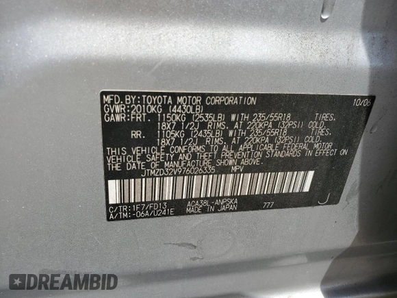 2007 Toyota RAV4 Sport with VIN JTMZD32V976026335, listed as a Copart auction lot 54867935 with 114,730 mi miles and Salvage Title. Bid and sale history available at carsss.com. Image 13.