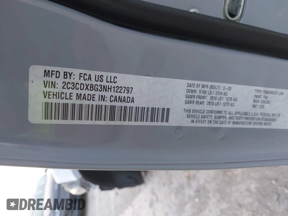 2022 Dodge Charger SXT with VIN 2C3CDXBG3NH122797, listed as a IAAI auction lot 41900036 with 60,093 mi miles and . Bid and sale history available at DreamBid. Image 9.