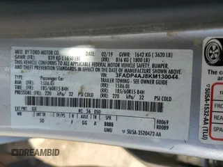 2019 Ford Fiesta S with VIN 3FADP4AJ8KM130044, listed as a Copart auction lot 59576795 with 56,197 mi miles and Salvage title. Bid and sale history available at DreamBid. Image 12.