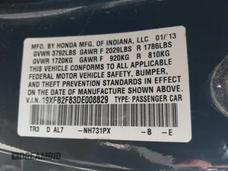 2013 Honda Civic EX with VIN 19XFB2F83DE008829, listed as a IAAI auction lot 41829850 with 148,642 mi miles and . Bid and sale history available at DreamBid. Image 9.