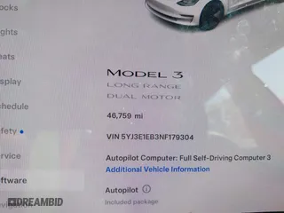 2022 Tesla Model 3 Long Range with VIN 5YJ3E1EB3NF179304, listed as a IAAI auction lot 42003380 with 46,759 mi miles. Bid and sale history available at carsss.com. Image 15.