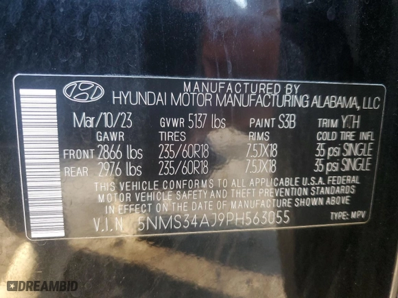 2023 Hyundai Santa Fe SEL with VIN 5NMS34AJ9PH563055, listed as a Copart auction lot 85779974 with 47,051 mi miles and Salvage Title. Bid and sale history available at carsss.com. Image 14.