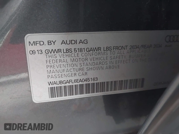 2014 Audi S4 Premium Plus with VIN WAUBGAFL6EA045163, listed as a IAAI auction lot 41987383 with 64,495 mi miles. Bid and sale history available at carsss.com. Image 9.