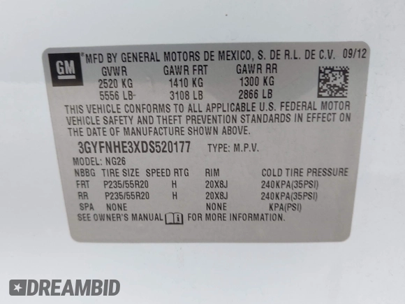 2013 Cadillac SRX Performance Collection with VIN 3GYFNHE3XDS520177, listed as a IAAI auction lot 42536457 with 217,963 mi miles and . Bid and sale history available at DreamBid. Image 9.