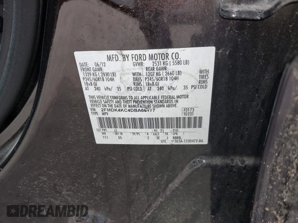 2013 Ford Edge Limited with VIN 2FMDK4KC4DBA60177, listed as a IAAI auction lot 42138848 with 197,045 mi miles. Bid and sale history available at carsss.com. Image 9.
