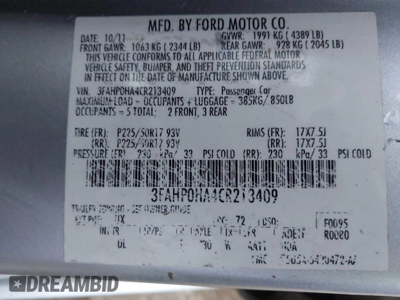 2012 Ford Fusion SE z VIN 3FAHP0HA4CR213409, wystawiony jako IAAI lot #41079155 z przebiegiem 139 129 mil mil oraz . Historia ofert i sprzedaży dostępna na DreamBid. Obrazek 9.