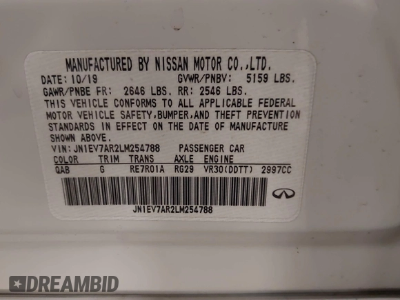 2020 Infiniti Q50 Luxe с VIN JN1EV7AR2LM254788, выставлен на аукционе IAAI как лот 41410356 с пробегом 59 847 миль миль и . История ставок и продаж доступна на DreamBid. Изображение 9.