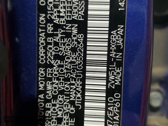 2016 Toyota Prius Four z VIN JTDKARFU1G3522648, wystawiony jako Copart lot #55610665 z przebiegiem 93 409 mil mil oraz Szkoda całkowita • Salvage title. Historia ofert i sprzedaży dostępna na DreamBid. Obrazek 12.
