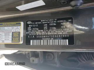 2014 Kia Optima LX with VIN 5XXGM4A73EG287880, listed as a Copart auction lot 61608025 with 130,624 mi miles and Salvage title. Bid and sale history available at DreamBid. Image 12.
