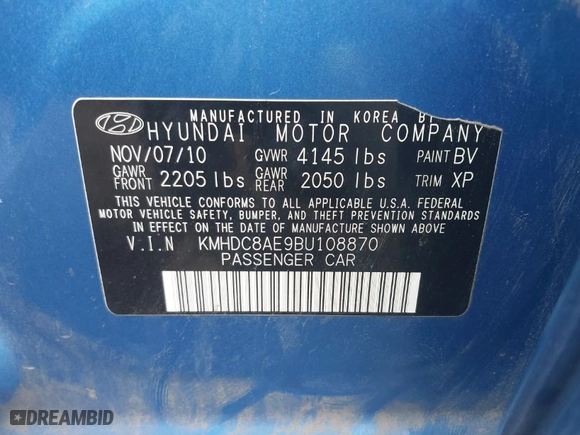 2011 Hyundai Elantra Touring GLS with VIN KMHDC8AE9BU108870, listed as a IAAI auction lot 41641311 with 52,160 mi miles. Bid and sale history available at carsss.com. Image 9.