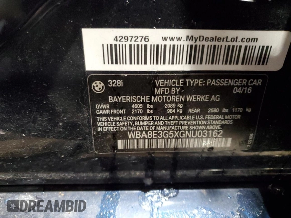 2016 BMW 3 Series 328i xDrive z VIN WBA8E3G5XGNU03162, wystawiony jako Copart lot #41762085 z przebiegiem 92 873 mil mil oraz Szkoda całkowita • Salvage title. Historia ofert i sprzedaży dostępna na DreamBid. Obrazek 12.