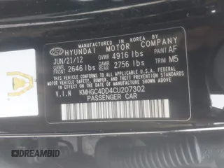 2012 Hyundai Genesis 3.8L z VIN KMHGC4DD4CU207302, wystawiony jako IAAI lot #42274175 z przebiegiem 159 225 mil mil oraz . Historia ofert i sprzedaży dostępna na DreamBid. Obrazek 9.
