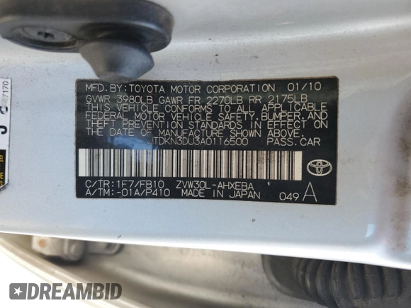 2010 Toyota Prius II with VIN JTDKN3DU3A0116500, listed as a Copart auction lot 47811905 with 325,837 mi miles and Salvage Title. Bid and sale history available at carsss.com. Image 12.