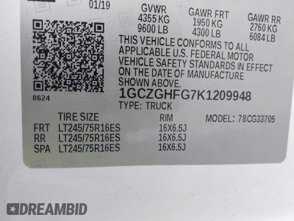 2019 Chevrolet Express Cargo Van with VIN 1GCZGHFG7K1209948, listed as a IAAI auction lot 42038244 with 249,167 mi miles. Bid and sale history available at carsss.com. Image 9.