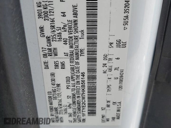2017 Ford Transit с VIN 1FTYE2CM7HKB56146, выставлен на аукционе Copart как лот 61424554 с пробегом 122 217 миль миль и Списание • Salvage title. История ставок и продаж доступна на DreamBid. Изображение 13.