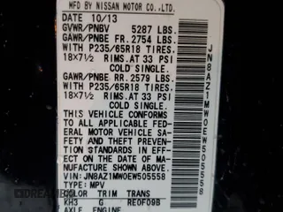 2014 Nissan Murano SL z VIN JN8AZ1MW0EW505558, wystawiony jako Copart lot #56877365 z przebiegiem 122 099 mil mil oraz Szkoda całkowita • Salvage title. Historia ofert i sprzedaży dostępna na DreamBid. Obrazek 13.