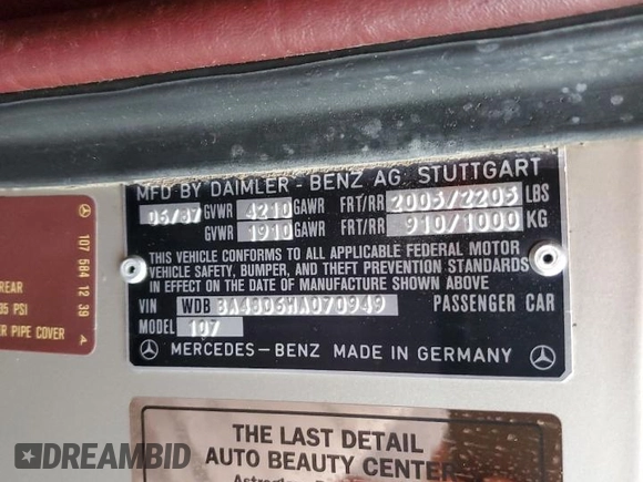 1987 Mercedes-Benz 560 SL z VIN WDBBA48D6HA070949, wystawiony jako Copart lot #75353644 z przebiegiem 114 792 mil mil oraz Czysty tytuł • Clean title. Historia ofert i sprzedaży dostępna na DreamBid. Obrazek 12.