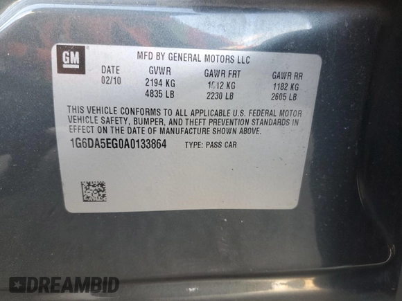 2010 Cadillac CTS with VIN 1G6DA5EG0A0133864, listed as a Copart auction lot 42970405 with 123,946 mi miles and Salvage Title. Bid and sale history available at DreamBid. Image 14.