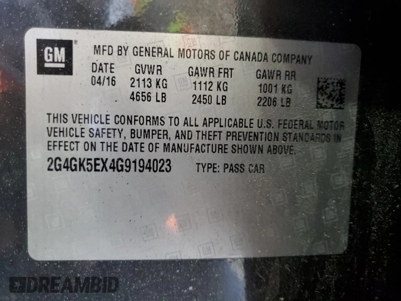 2016 Buick Regal with VIN 2G4GK5EX4G9194023, listed as a Copart auction lot 62287005 with 139,154 mi miles and Clean title. Bid and sale history available at DreamBid. Image 12.