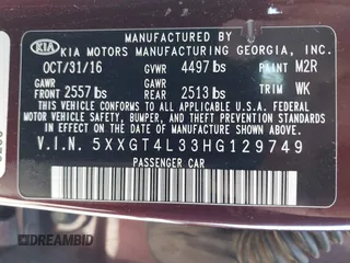 2017 Kia Optima LX with VIN 5XXGT4L33HG129749, listed as a IAAI auction lot 40360996 with 174,803 mi miles. Bid and sale history available at carsss.com. Image 9.