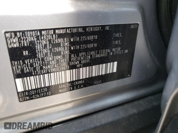 2021 Toyota RAV4 Hybrid XSE with VIN 4T3E6RFVXMU039871, listed as a Copart auction lot 61654295 with 30,775 mi miles and Salvage title. Bid and sale history available at DreamBid. Image 12.