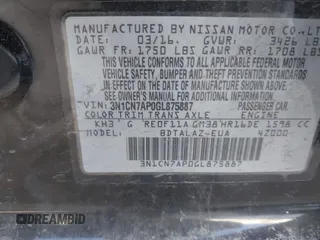 2016 Nissan Versa SV with VIN 3N1CN7AP0GL875887, listed as a IAAI auction lot 41756300 with 134,844 mi miles. Bid and sale history available at carsss.com. Image 9.